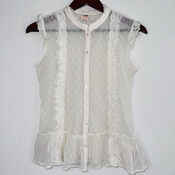 Faded Glory Tops - Faded Glory Vintage Lace Sheer Tank XL 14-16 Top Boho Chic Retro Y2k Fairy
